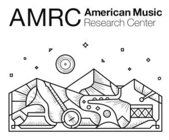 AMRC American Music Research Center logo with abstract line art, including mountains, a sun, a grand piano, and musical notes.