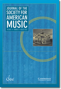 Blue cover of the Journal of the Society for American Music with a small sepia carousel photo and white text. Volume 1, number 3, August 2007. Published by Cambridge University Press.